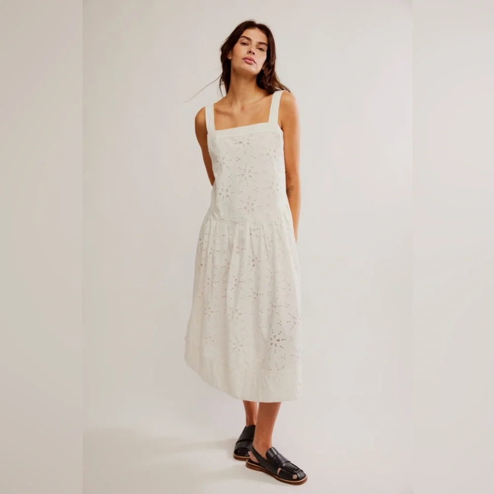 Free People White Eyelet Midi Dress